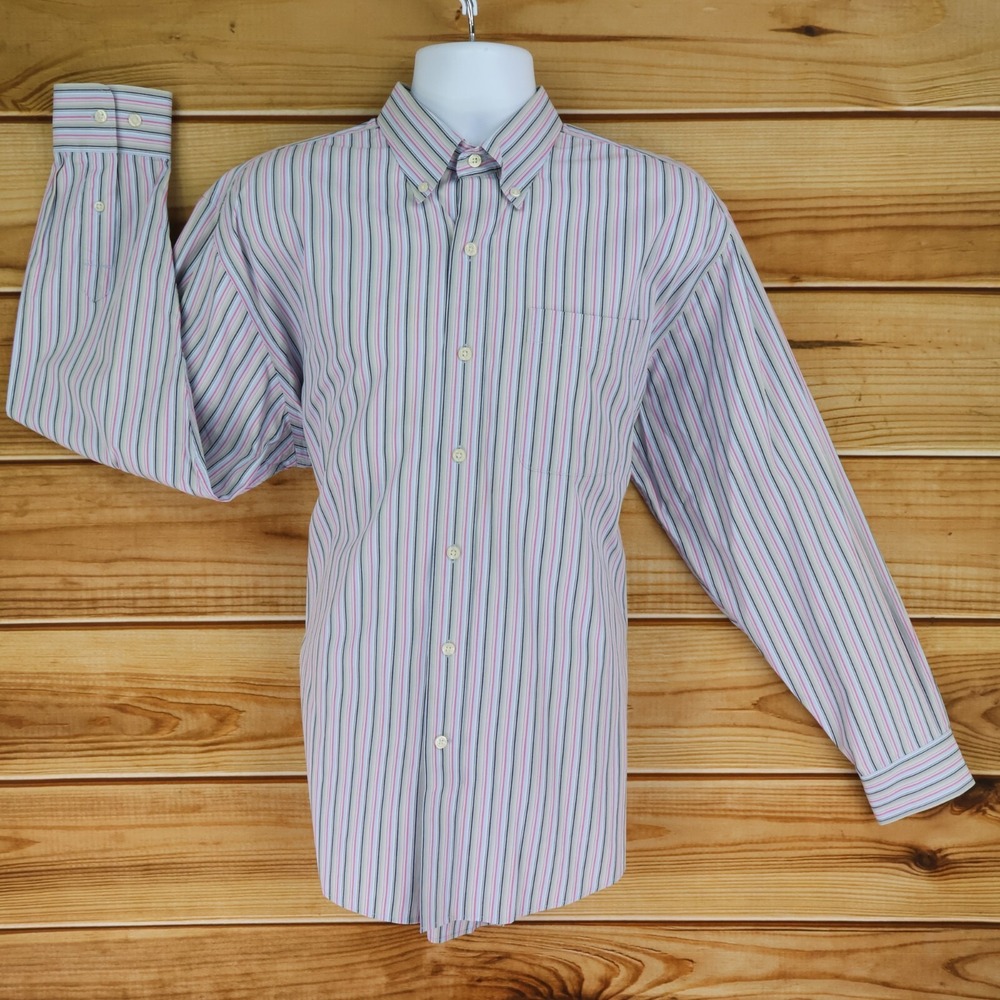 Cutter & Buck Dress Shirt Mens XL Multicolor Striped Cotton Button Down Collar